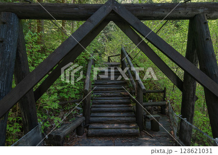 長野阿寺渓谷のトレッキング 128621031