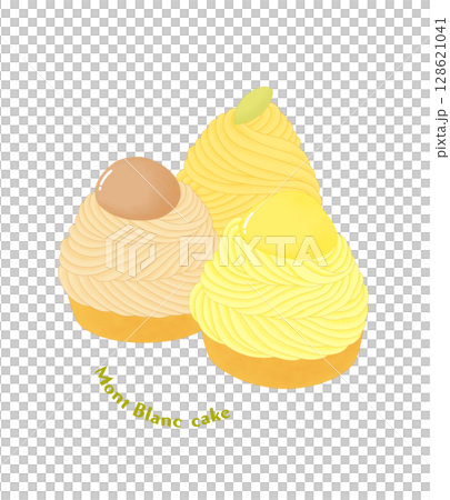Autumn sweets illustration: Three kinds of Mont Blanc cake 128621041