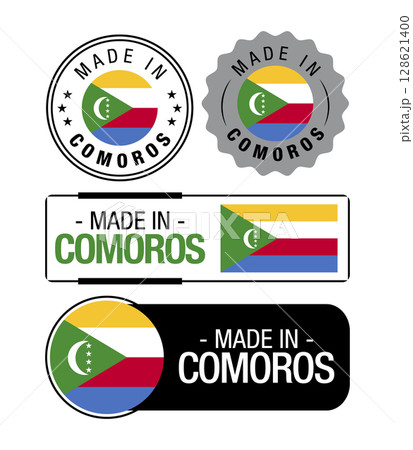 Set of Made in Comoros labels, logo, Comoros flag, Comoros Product Emblem. Vector illustration 128621400