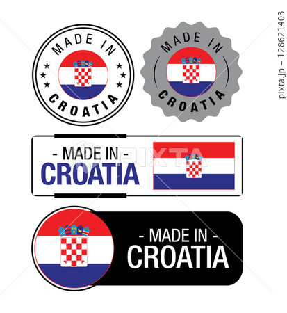 Set of Made in Croatia labels, logo, Croatia flag, Croatia Product Emblem. Vector illustration 128621403