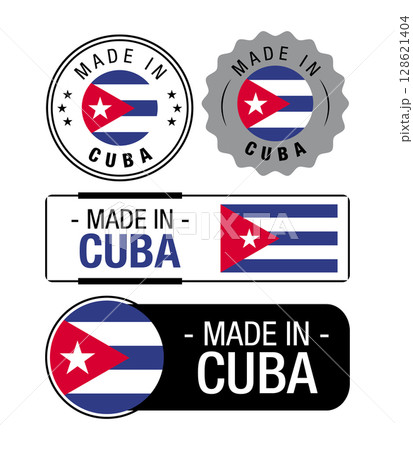 Set of Made in Cuba labels, logo, Cuba flag, Cuba Product Emblem. Vector illustration 128621404