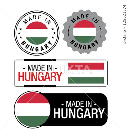 Set of Made in Hungary labels, logo, Hungary flag, Hungary Product Emblem. Vector illustration Set of Made in Hungary labels, logo, Hungary flag, Hungary Product Emblem. Vector illustration 128621574