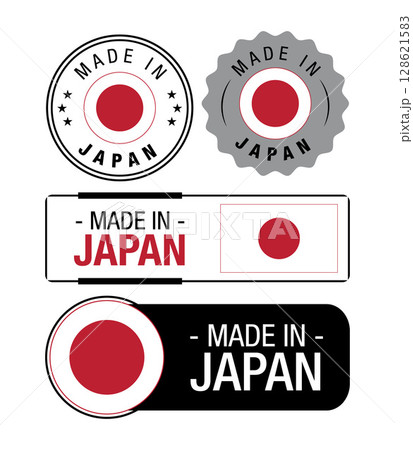 Set of Made in Japan labels, logo, Japan flag, Japan Product Emblem. Vector illustration 128621583