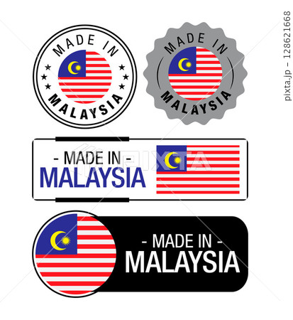 Set of Made in Malaysia labels, logo, Malaysia flag, Malaysia Product Emblem. Vector illustration Set of Made in Malaysia labels, logo, Malaysia flag, Malaysia Product Emblem. Vector illustration 128621668