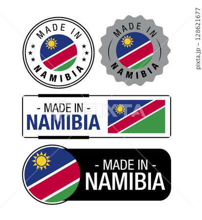 Set of Made in Namibia labels, logo, Namibia flag, Namibia Product Emblem. Vector illustration Set of Made in Namibia labels, logo, Namibia flag, Namibia Product Emblem. Vector illustration 128621677