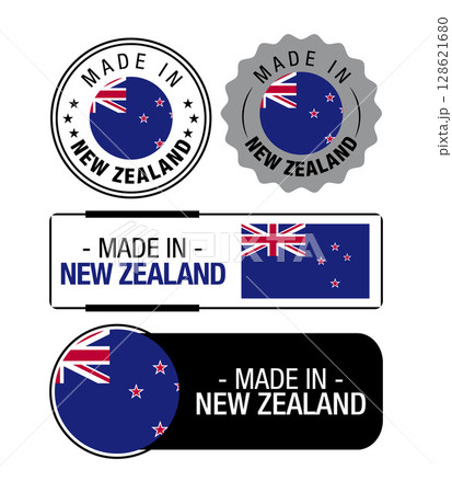 Set of Made in New Zealand labels, logo, New Zealand flag, New Zealand Product Emblem. Vector illustration Set of Made in New Zealand labels, logo, New Zealand flag, New Zealand Product Emblem. Vector illustration 128621680