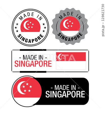 Set of Made in Singapore labels, logo, Singapore flag, Singapore Product Emblem. Vector illustration 128621730