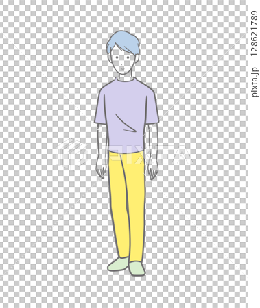 Color illustration of a man in a T-shirt, front view 128621789