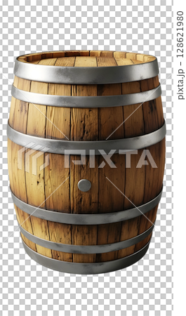 wooden barrel isolated on white background 128621980