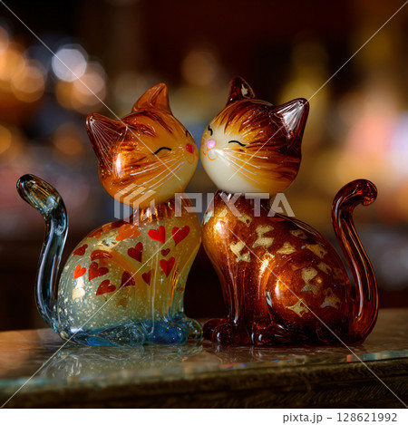 かわいいガラスの猫の置物　AI画像 128621992