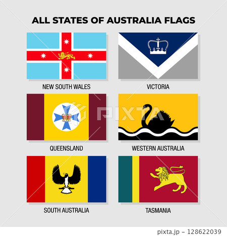 Australian State Flags Collection Design Template. States Flag of Australia Australian State Flags Collection Design Template. States Flag of Australia 128622039