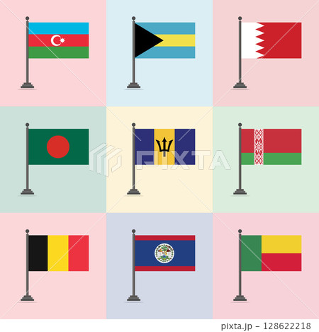 Azerbaijan The Bahamas Bahrain Bangladesh Barbados Belarus Belgium Belize Benin Flag Design Template 128622218