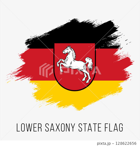 Germany State Lower Saxony Vector Flag Design Template. Lower Saxony Flag for Independence Day. Grunge Lower Saxony Flag 128622656