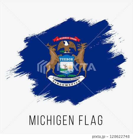 USA State Michigen Vector Flag Design Template. Michigen Flag for Independence Day. Grunge Michigen Flag USA State Michigen Vector Flag Design Template. Michigen Flag for Independence Day. Grunge Michigen Flag 128622748