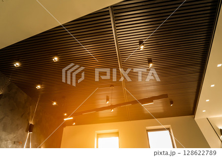 Office black ceiling. Business office meeting room in office with modern decoration. 128622789