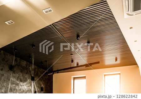 Office black ceiling. Business office meeting room in office with modern decoration. 128622842