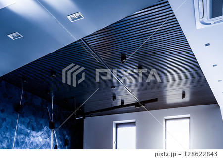 Office black ceiling. Business office meeting room in office with modern decoration. Office black ceiling. Business office meeting room in office with modern decoration. 128622843