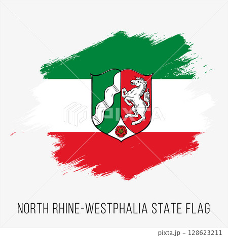 Germany State North Rhine-Westphalia Vector Flag Design Template. North Rhine-Westphalia Flag for Independence Day. Grunge North Rhine-Westphalia Flag 128623211