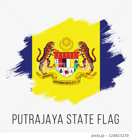 Malaysia State Putrajaya Vector Flag Design Template. Putrajaya Flag for Independence Day. Grunge Putrajaya Flag 128623230