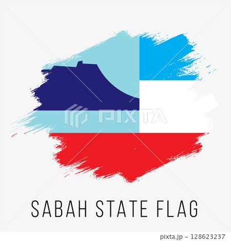 Malaysia State Sabah Vector Flag Design Template. Sabah Flag for Independence Day. Grunge Sabah Flag 128623237