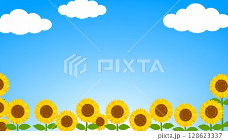 夏空とひまわりのイラスト風景5 128623337