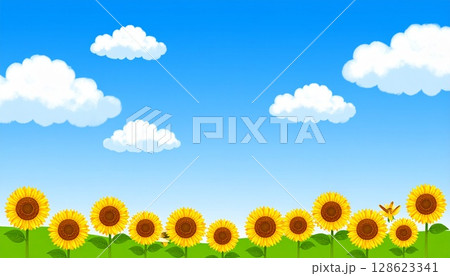 夏空とひまわりのイラスト風景2 128623341