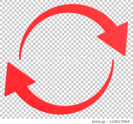 3D illustration of red arrows showing renew, reuse and recycle 3D illustration of red arrows showing renew, reuse and recycle 128623664