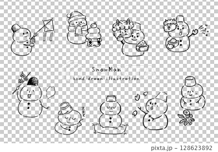 Cute snowman monochrome line drawing illustration 2 Cute snowman monochrome line drawing illustration 2 128623892