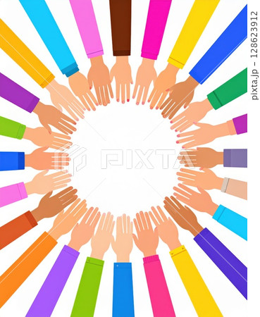 《AI画像》多国籍、多世代の人々が手を繋ぐダイバーシティを表現したイラスト 《AI画像》多国籍、多世代の人々が手を繋ぐダイバーシティを表現したイラスト 128623912