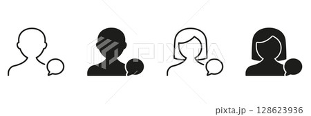 User Communication Icons Set. Male And Female User Profiles With Speech Bubbles Outline And Silhouette Symbol Collection. Social Interaction And Messaging. Isolated Vector Illustration 128623936