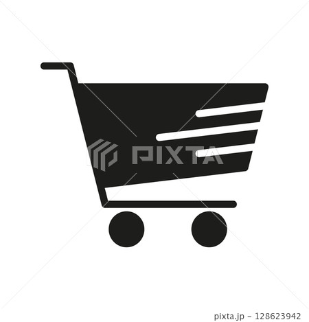 Shopping Cart With Speed Lines Solid Icon. Fast Shopping, Quick Purchase, And Efficient E-Commerce Experience Silhouette Symbol. Online Retail And Consumer Convenience. Isolated Vector Illustration 128623942