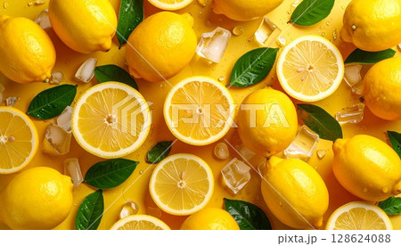 レモンと氷の爽やかイメージ 128624088