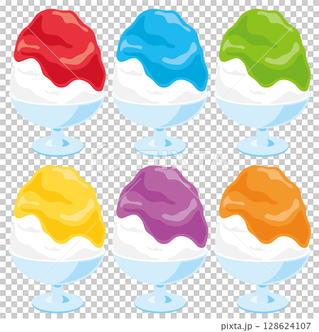 いろいろなかき氷のセット いろいろなかき氷のセット 128624107