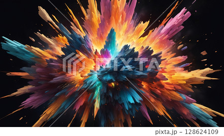 Radiant Fragments Explode Across Canvas Space 128624109
