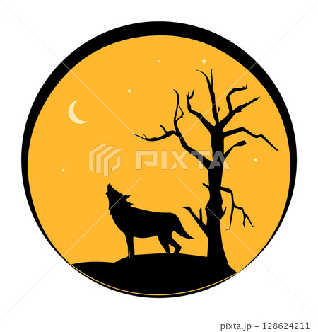 wolf roaring icon at night 128624211