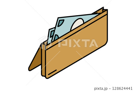 お札の入った財布のシンプルな線画アイコン(アイソメトリックイラスト) お札の入った財布のシンプルな線画アイコン(アイソメトリックイラスト) 128624441