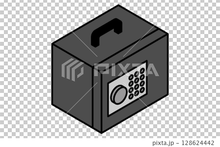 手提げ金庫（テンキ―錠）のシンプルな線画アイコン（アイソメトリックイラスト） 128624442