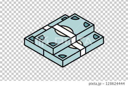 束ねられたお札のシンプルな線画アイコン（アイソメトリックイラスト） 128624444