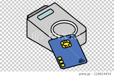 A simple line icon of cashless payment by touching a credit card (isometric illustration) 128624454