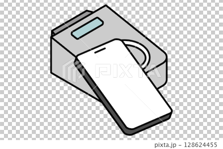 A simple line drawing icon of cashless payment by touching a smartphone (isometric illustration) 128624455
