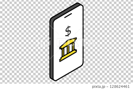 Simple line icon of smartphone banking app (isometric illustration) Simple line icon of smartphone banking app (isometric illustration) 128624461