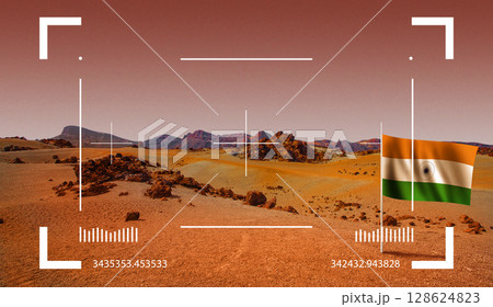 Bright cosmic landscape with Indian flag Bright cosmic landscape with Indian flag 128624823