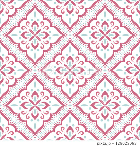 Pink and Mint Seamless Repeating Floral Pattern 128625065