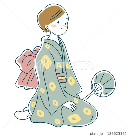 うちわを持っている浴衣の女性 うちわを持っている浴衣の女性 128625525