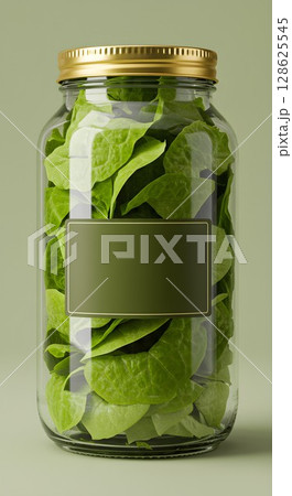 spinach in glass jar 128625545