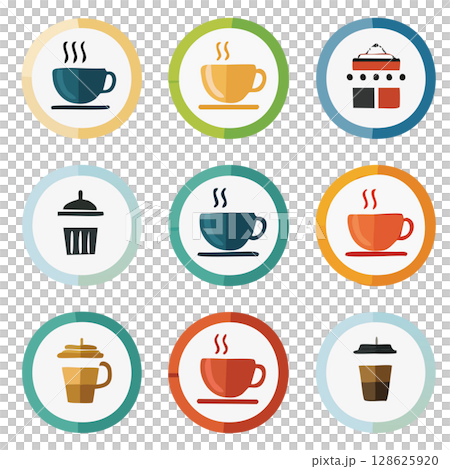 Cafe and coffee icon set flat design illustration material 01 128625920