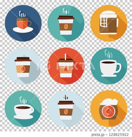 Cafe and coffee icon set flat design illustration material 03 128625922