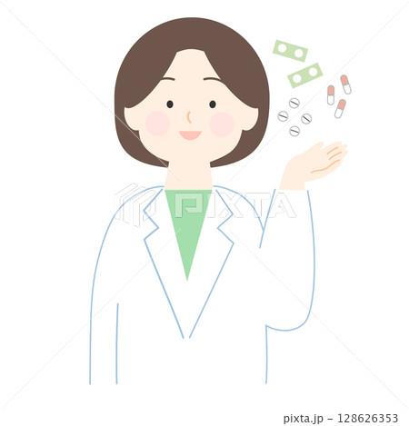 薬を案内する薬剤師 128626353