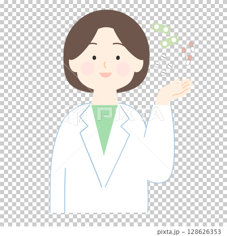 薬を案内する薬剤師 128626353