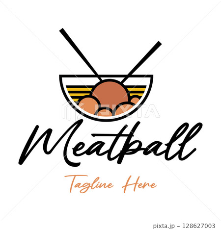 meatball logo design illustration template for Asian food, processed meat, restaurant, business meatball logo design illustration template for Asian food, processed meat, restaurant, business 128627003